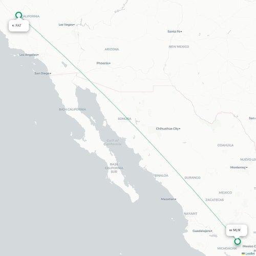 Fresno - Morelia kort over direkte fly