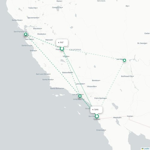 Fresno - San Diego kort over direkte fly