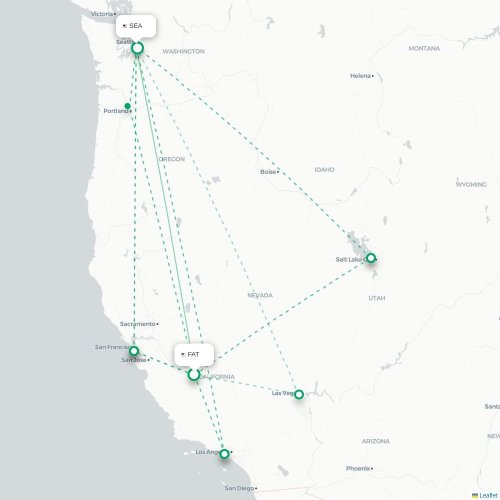 Fresno - Seattle kort over direkte fly