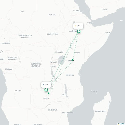 Lubumbashi - Addis Abeba carte du vol direct