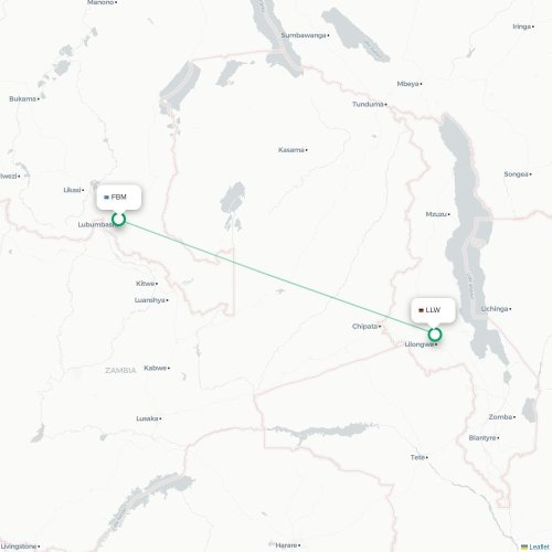 Lubumbashi - Lilongwe carte du vol direct