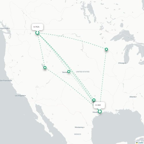 Mapa de vuelo directo Kalispell - Houston