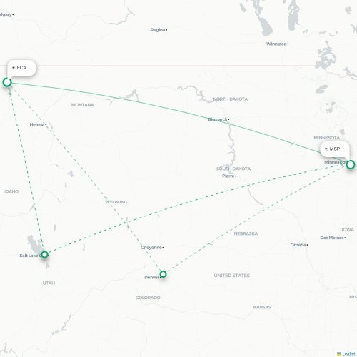 Mapa de vuelo directo Kalispell - Mineápolis