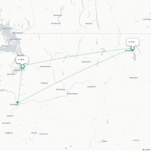Mapa de vuelo directo Kalispell - Seattle