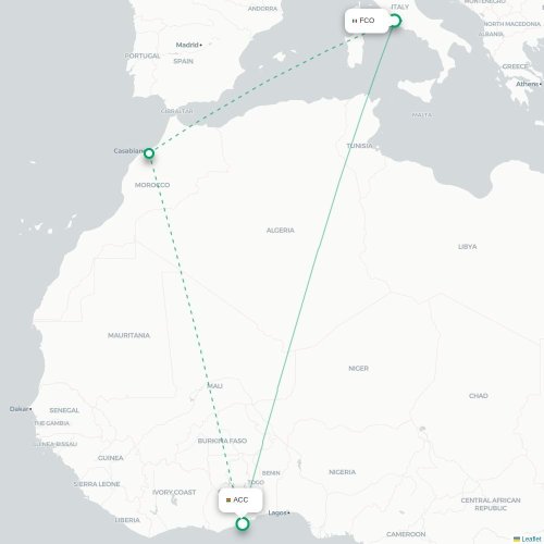 Rome - Accra kaart van rechtstreekse vlucht