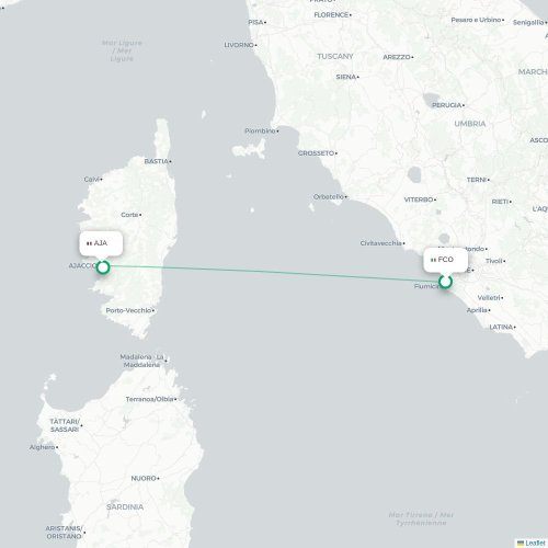 Mapa de vuelo directo Roma - Ajaccio