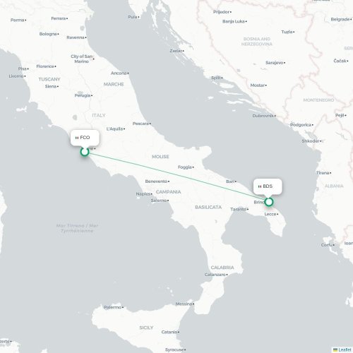 Mapa lotu bezpośredniego Rzym – Brindisi