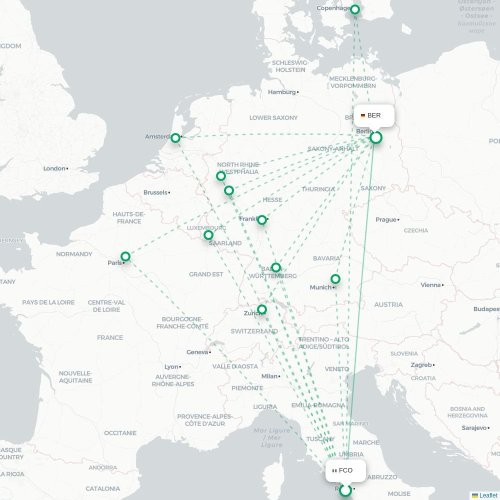 Rome - Berlijn kaart van rechtstreekse vlucht