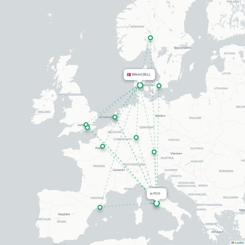 Mapa lotu bezpośredniego Rzym – Billund