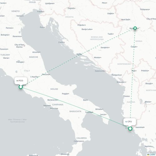 Mapa de vuelo directo Roma - Corfú, Corfú