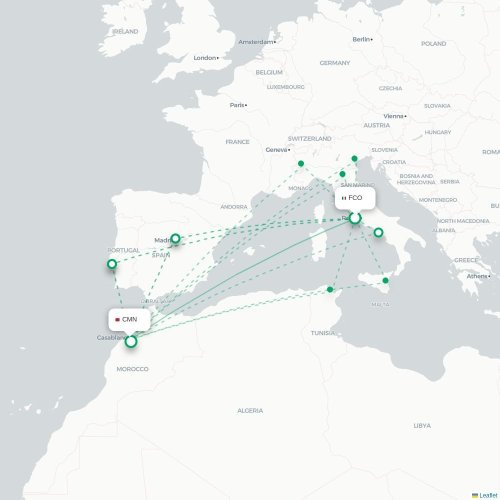 Mapa lotu bezpośredniego Rzym – Casablanca