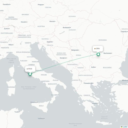 Mapa de vuelo directo Roma - Craiova