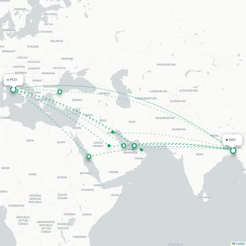 Mapa lotu bezpośredniego Rzym – Dhaka