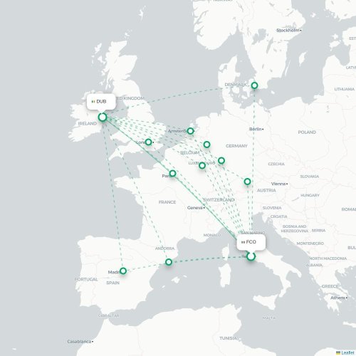 Mapa lotu bezpośredniego Rzym – Dublin