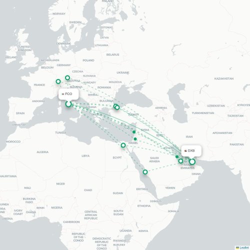 Mapa lotu bezpośredniego Rzym – Dubaj