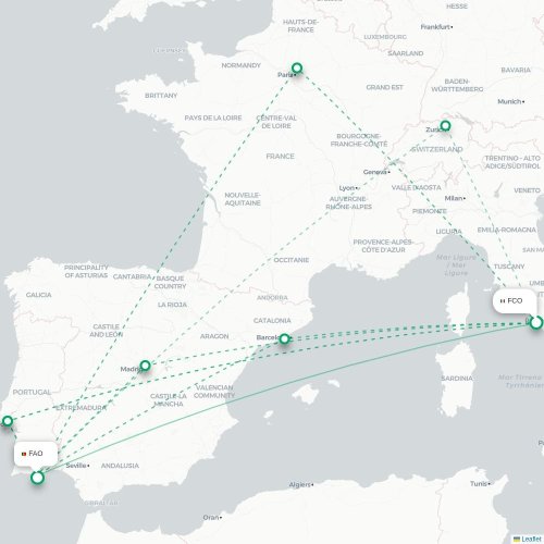 Mapa lotu bezpośredniego Rzym – Faro
