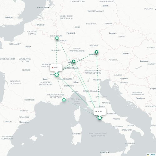 Rom - Geneve karta över direktflyg