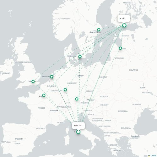Mapa de vuelo directo Roma - Helsinki