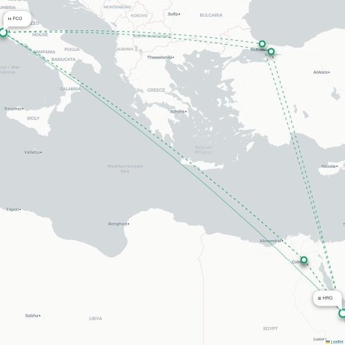 Mapa lotu bezpośredniego Rzym – Hurghada