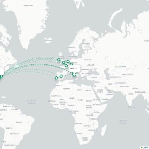 Mapa de vuelo directo Roma - Washington D. C.