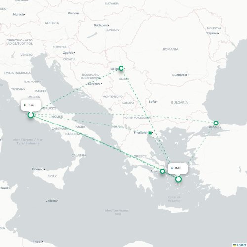 Rom - Mykonos karta över direktflyg