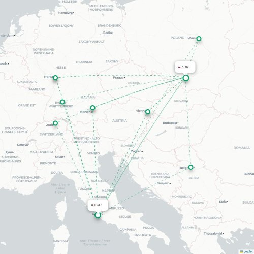 Mapa lotu bezpośredniego Rzym – Kraków