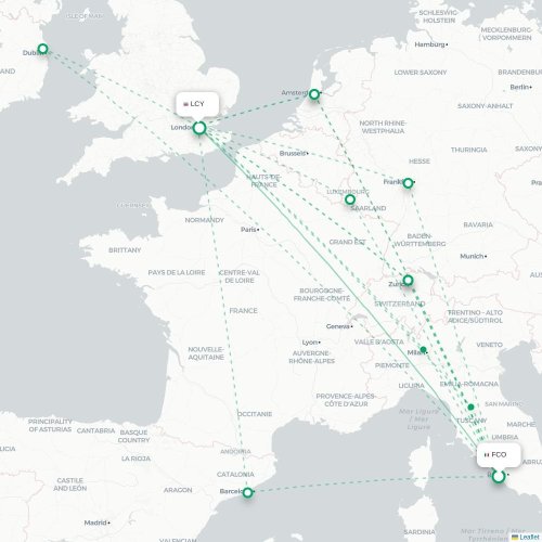 Mapa de vuelo directo Roma - Londres