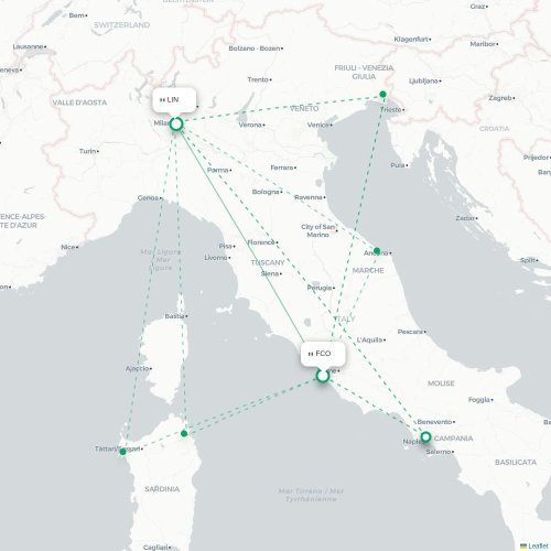 Rom - Milano karta över direktflyg