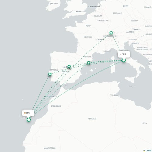 Mapa de vuelo directo Roma - Las Palmas de Gran Canaria