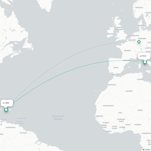 Mapa lotu bezpośredniego Rzym – La Romana