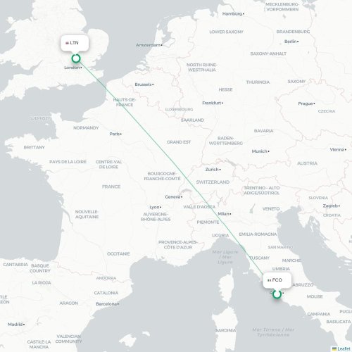Mapa de vuelo directo Roma - Londres