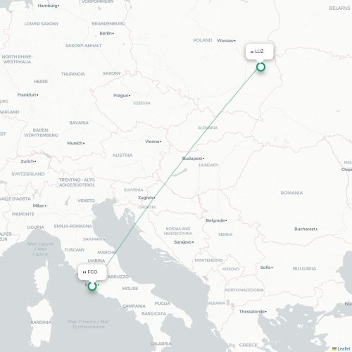 Mapa lotu bezpośredniego Rzym – Lublin