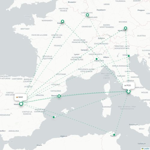Rome - Madrid carte du vol direct