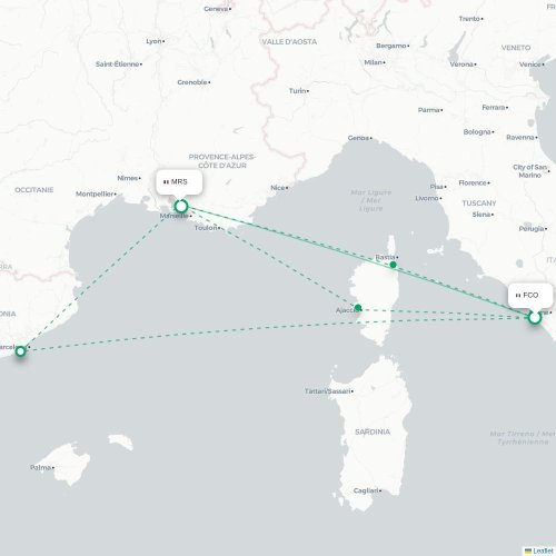 Mapa lotu bezpośredniego Rzym – Marsylia