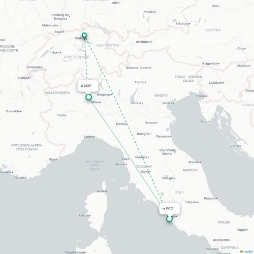 Mapa lotu bezpośredniego Rzym – Mediolan