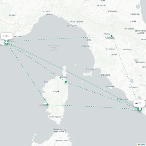 Mapa lotu bezpośredniego Rzym – Nicea