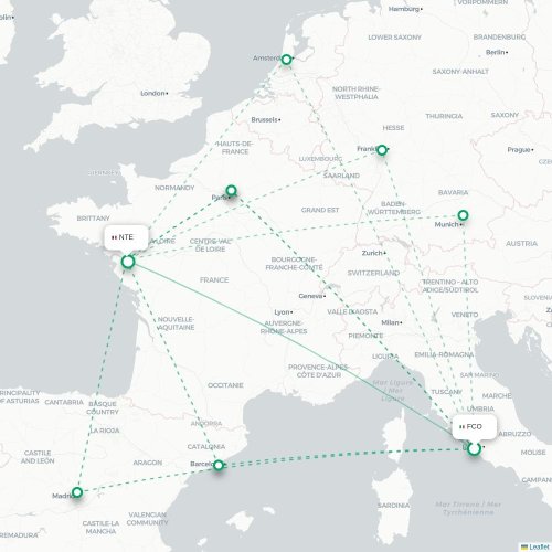 Mapa lotu bezpośredniego Rzym – Nantes