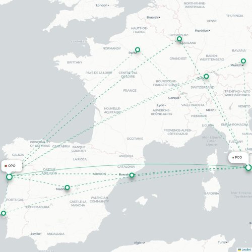 Rom - Porto karta över direktflyg