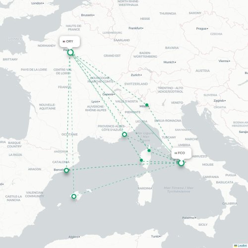 Mapa lotu bezpośredniego Rzym – Paryż
