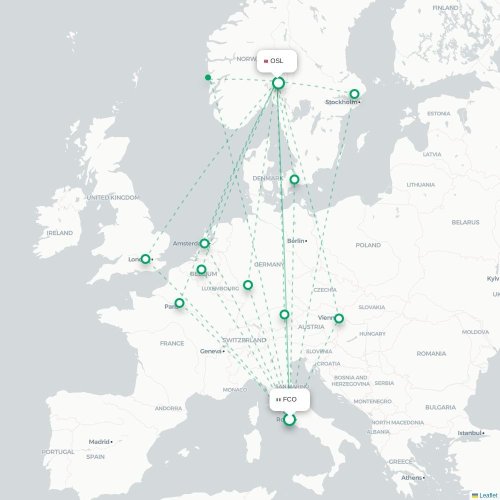 Rom - Oslo karta över direktflyg