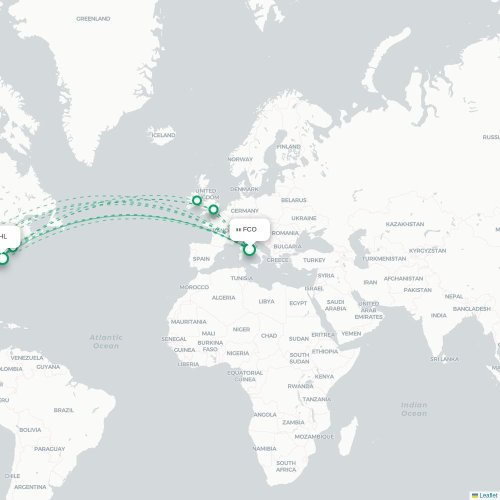 Mapa de vuelo directo Roma - Filadelfia