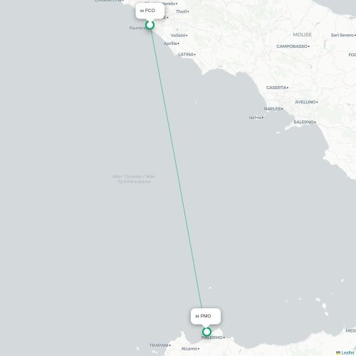 Mapa lotu bezpośredniego Rzym – Palermo