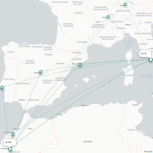 Mapa lotu bezpośredniego Rzym – Marrakesz