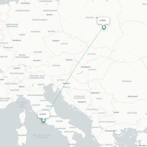 Mapa de vuelo directo Roma - Radom