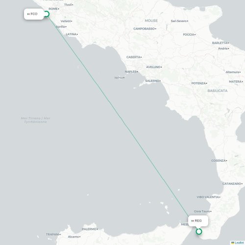 Mapa lotu bezpośredniego Rzym – Reggio di Calabria