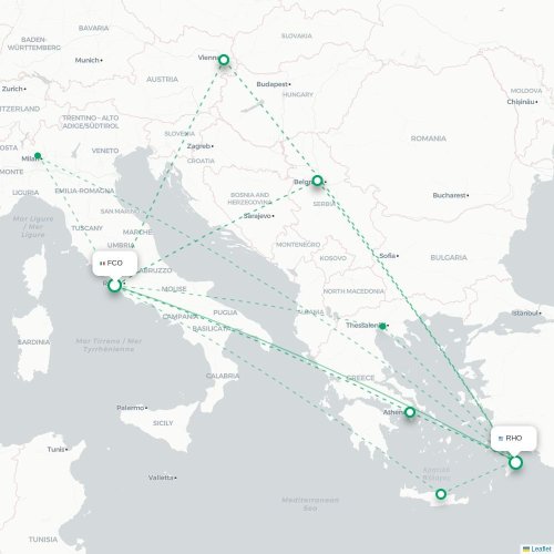 Rom - Rhodos karta över direktflyg
