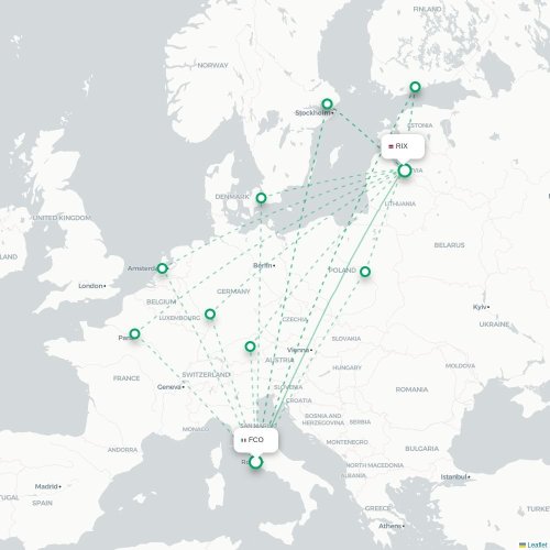 Rom - Riga karta över direktflyg