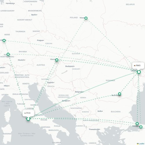 Mapa de vuelo directo Roma - Chişinău