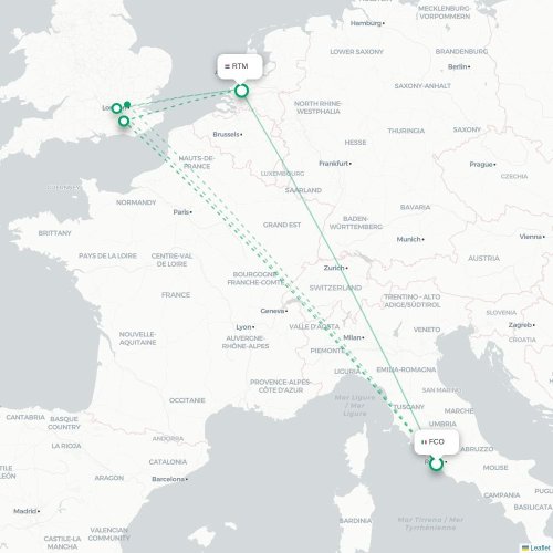 Mapa lotu bezpośredniego Rzym – Rotterdam