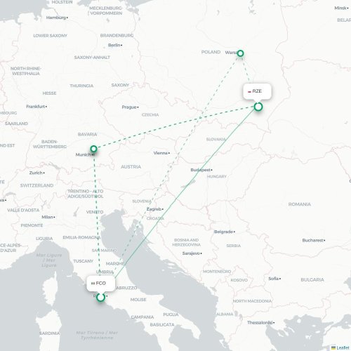 Mapa lotu bezpośredniego Rzym – Rzeszów
